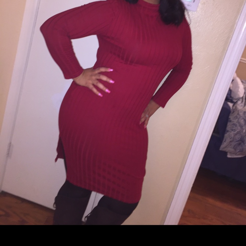 High neck sweater dress